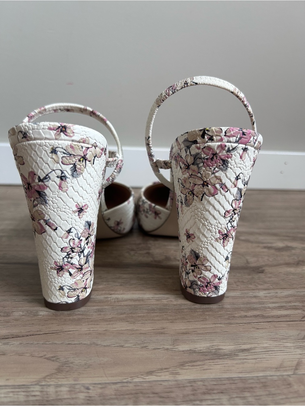 Floral vegan Pointed-Toe Block Heel strappy Mules White pink flowers summer - Picture 5 of 9